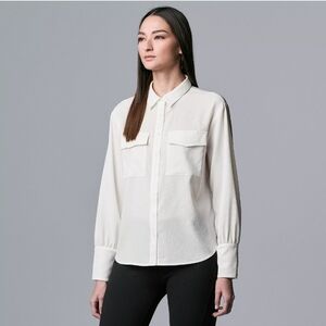 Simply Vera Vera Wang Button Front Blouson Sleeve Blouse NWOT